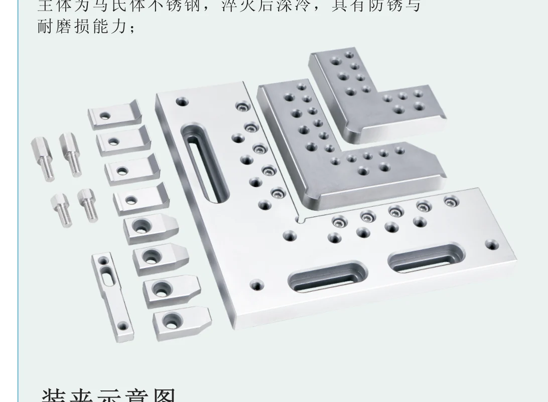 Modular wire-cut EDM fixture set with interchangeable vises and clamping accessories